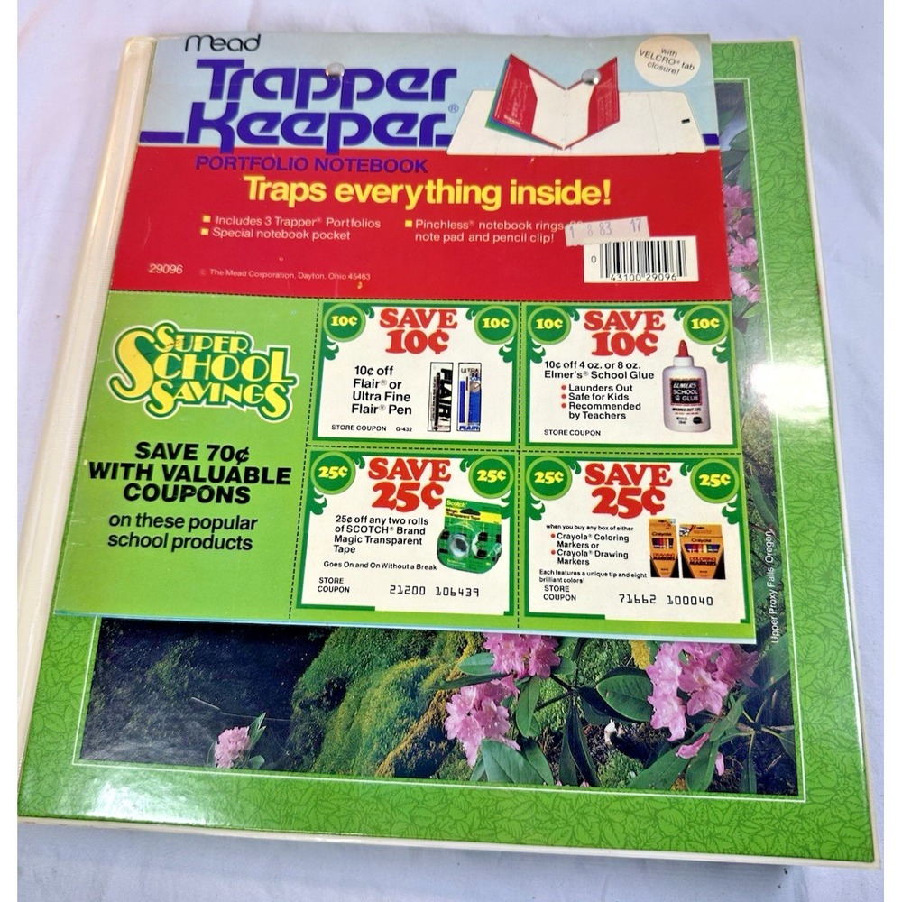 1983 Mead Trapper Keeper NOS MINT w/ Cardboard Ad Flap Waterfall Pink Laurel - Picture 3 of 16